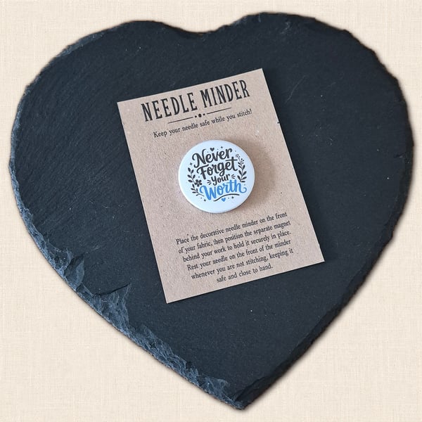 Never Forget Your Worth Needle Minder - Positive Cross Stitch Accessory