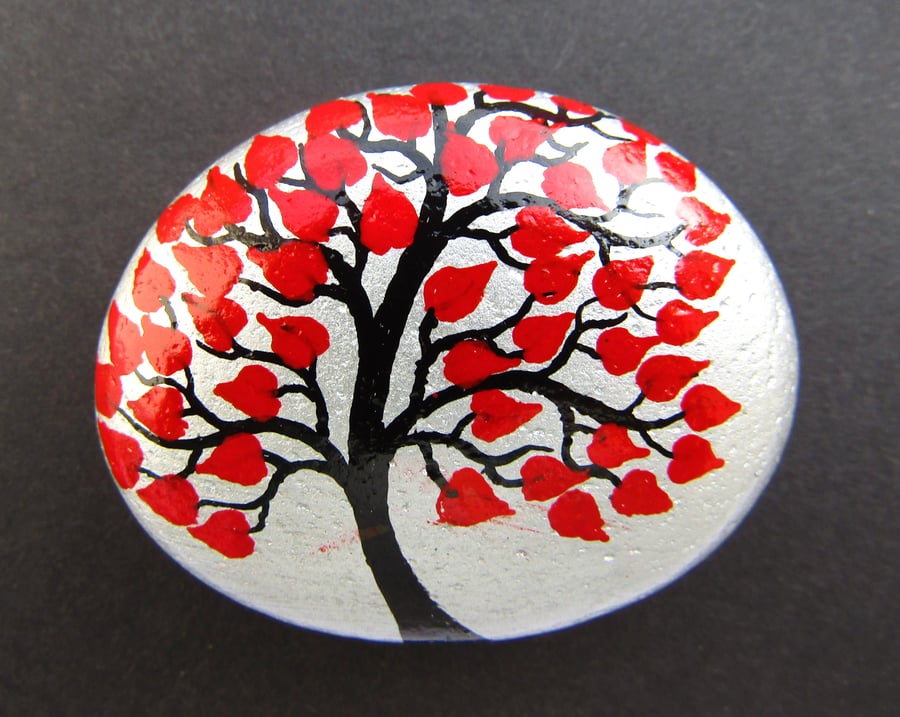 Painted Pebble, Tree of Hearts, Stone Art Painting, Unique Love Gift, Small Rock