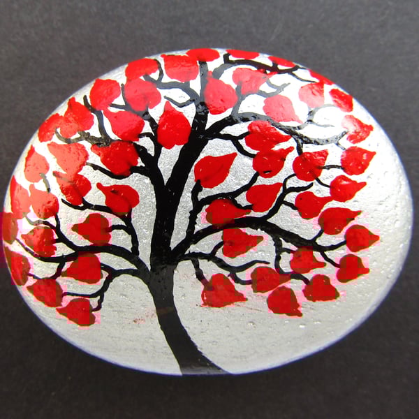 Painted Pebble, Tree of Hearts, Stone Art Painting, Unique Love Gift, Small Rock