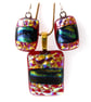 Dichroic Glass Pendant Earring Set 104 Red Band Sparkles with gold plated chain - Image 4