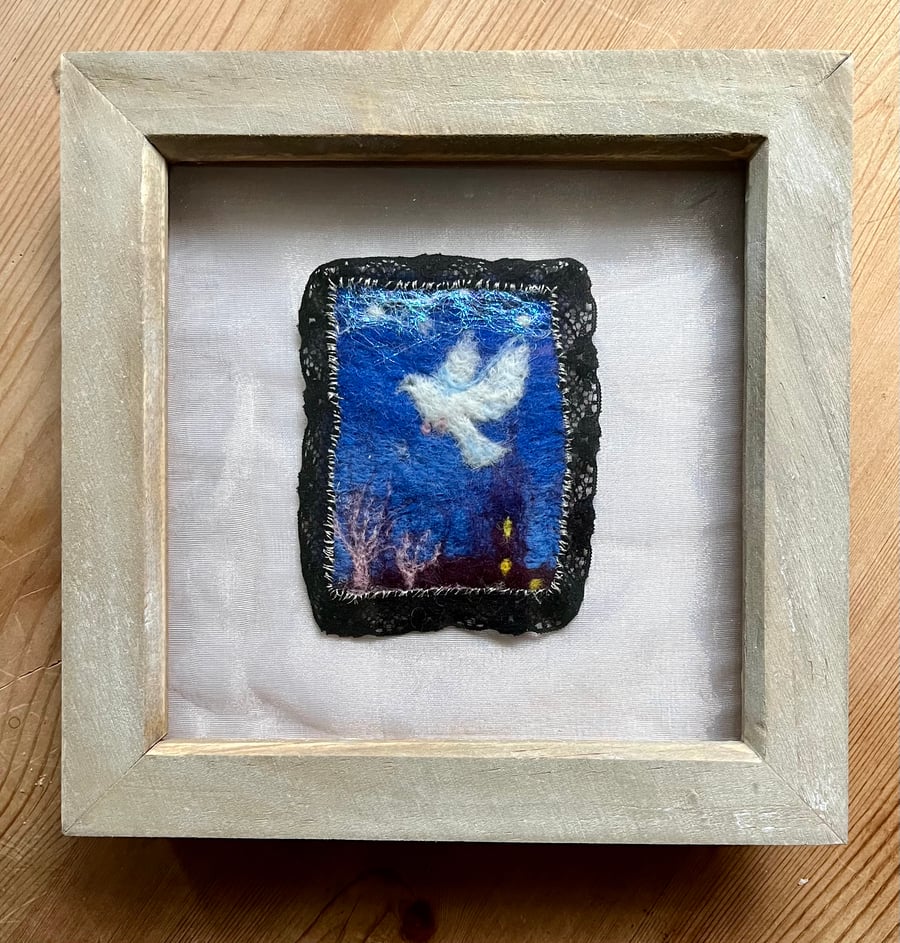 Lovely Little Dove in a landscape felted painting 