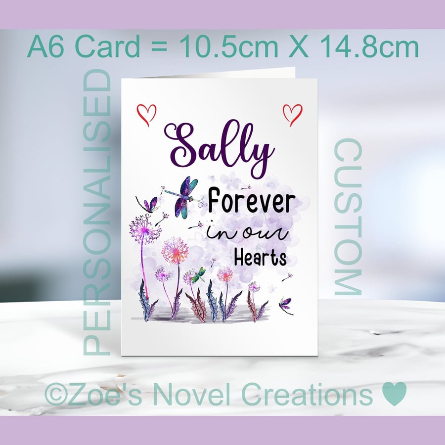 Bereavement Card, portrait card, personalised A6 10.5cm x 14.8cm