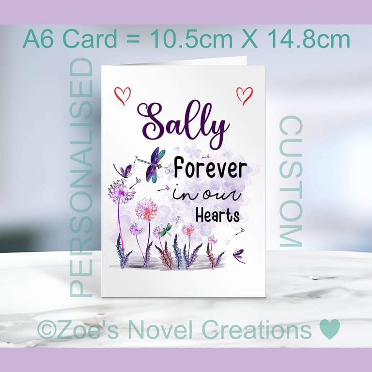 Bereavement Card, portrait card, personalised A6 10.5cm x 14.8cm