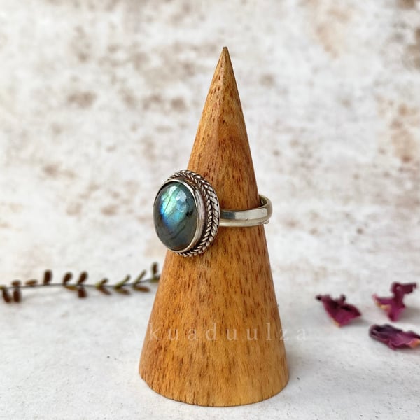 Labradorite Oval Ring, Handmade Ring, Hippie Boho Gift for Her