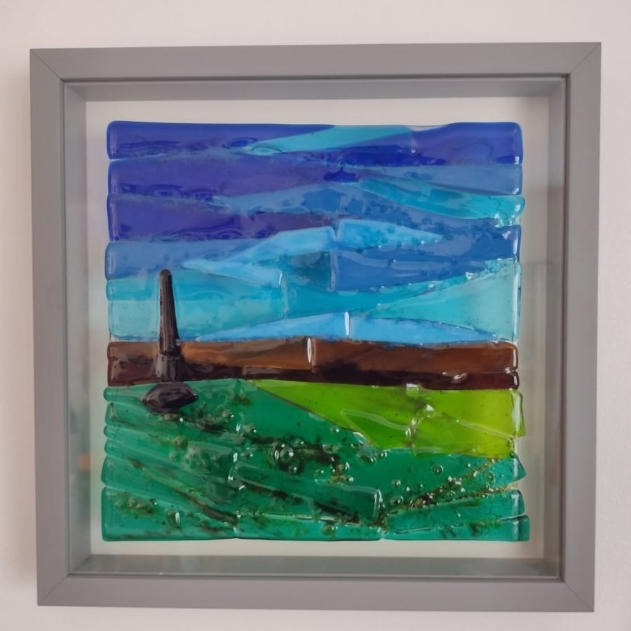 Ham Hill Monument - Original Fused Glass Wall Art Picture, Somerset Landscape