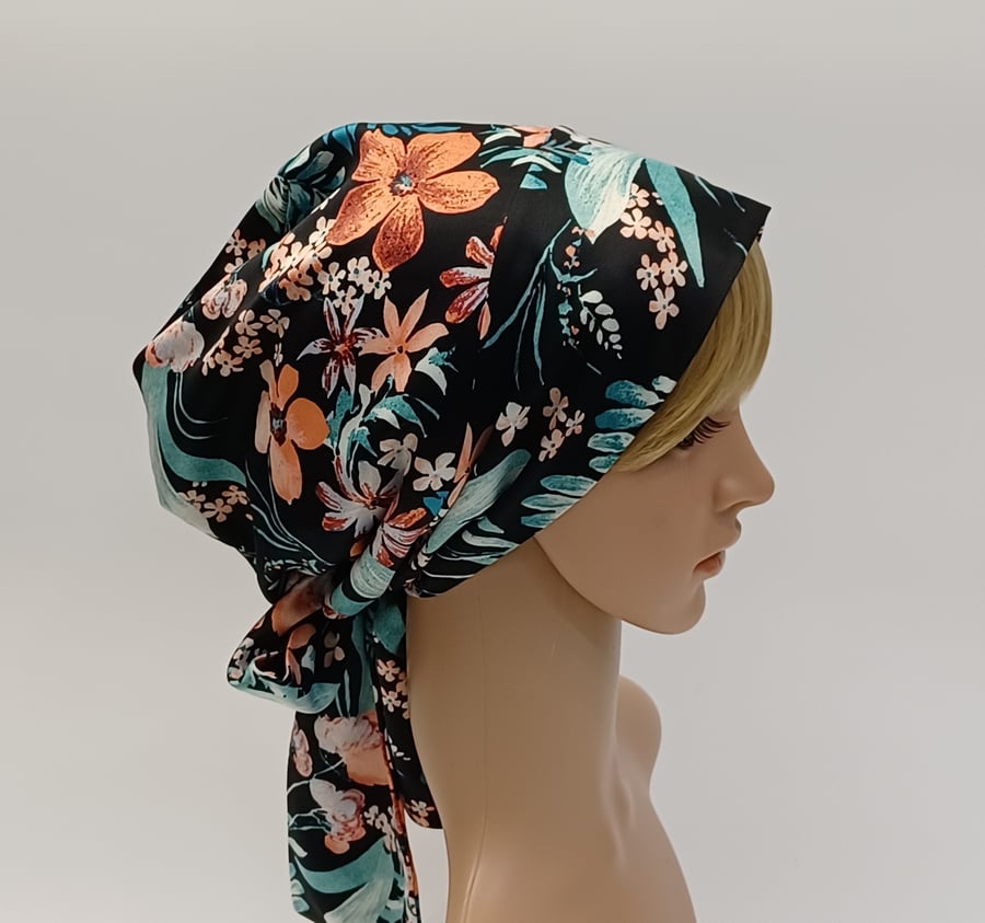 Satin head wear for women, satin lined bonnet with ties, full head covering