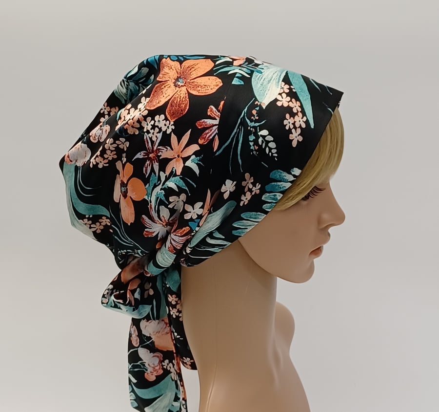 Satin head wear for women, satin lined bonnet with ties, full head covering