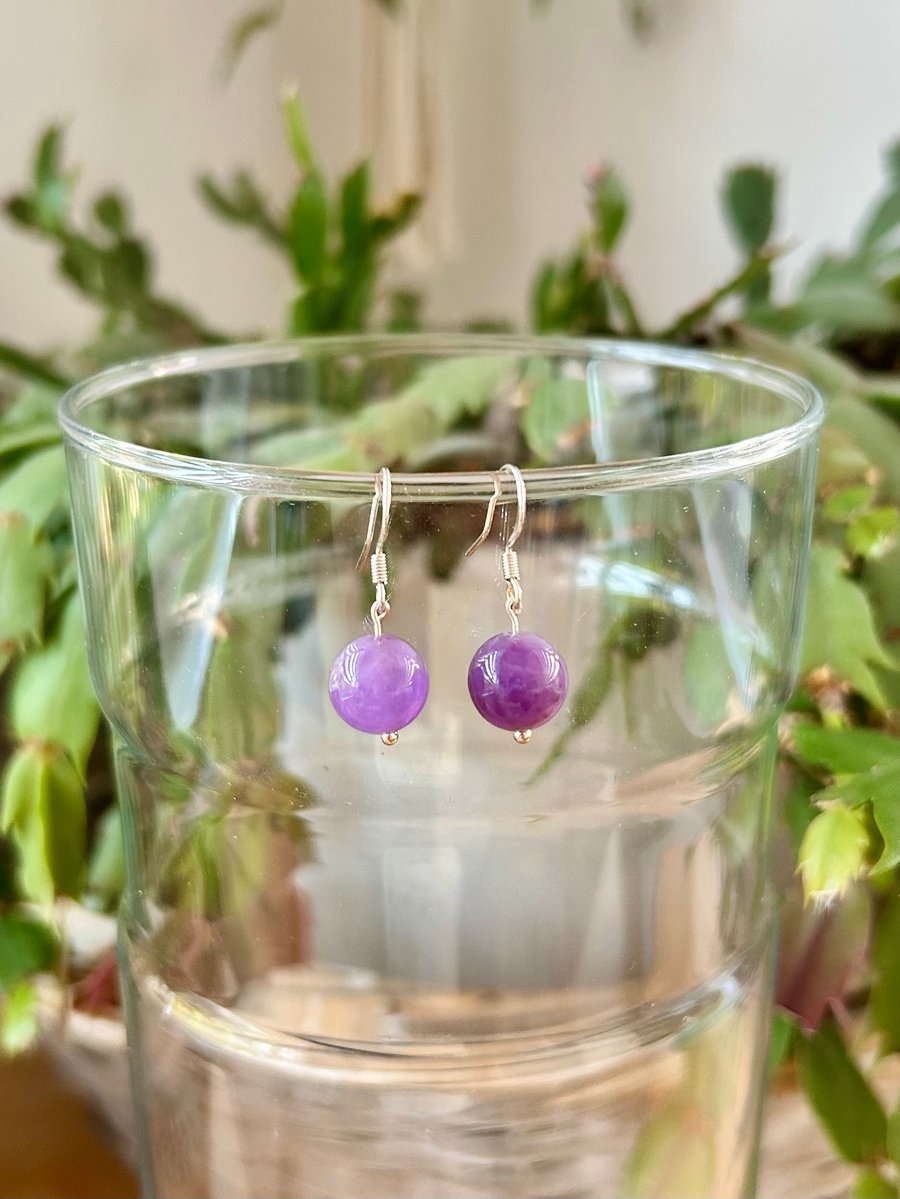 Amethyst earrings on silver plated hook - February birthstone