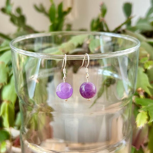 Amethyst earrings on silver plated hook - February birthstone