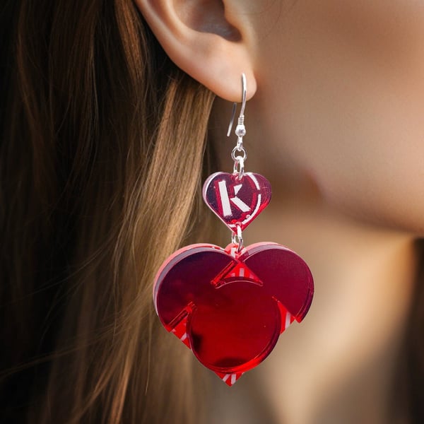 Red Heart Dangle Earrings - Vibrant Retro Kidcore Statement Style