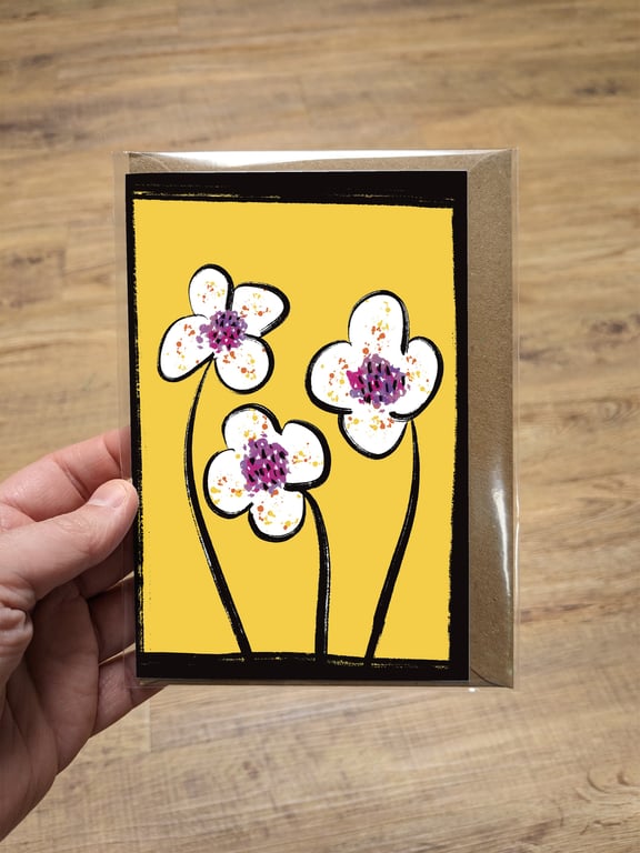 Flowers on yellow blank card