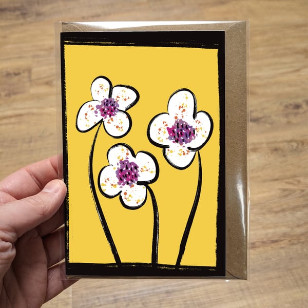 Flowers on yellow blank card