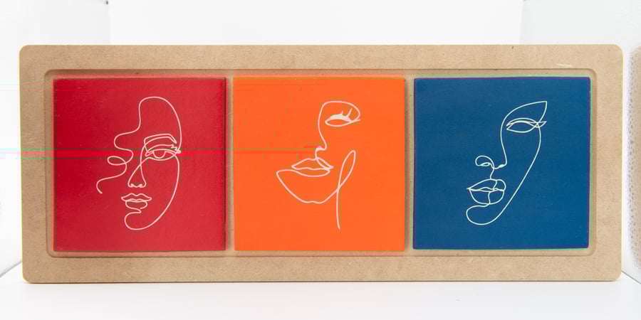 Face Tile Triptych in Frame