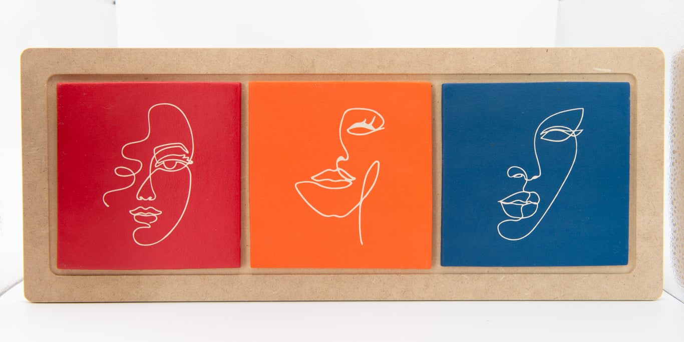 Face Tile Triptych in Frame