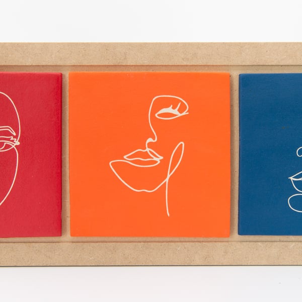 Face Tile Triptych in Frame