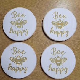 "Bee Happy"  Wooden Coasters