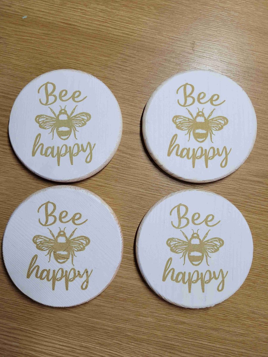 "Bee Happy"  Wooden Coasters