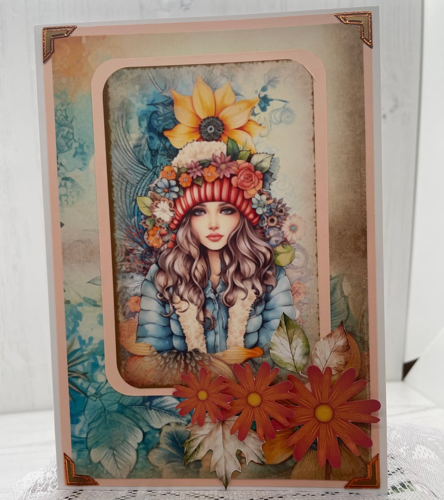 Greeting Card - Autumnal BoHo Greeting Card (Lady)  by Carolee Crafts - C13
