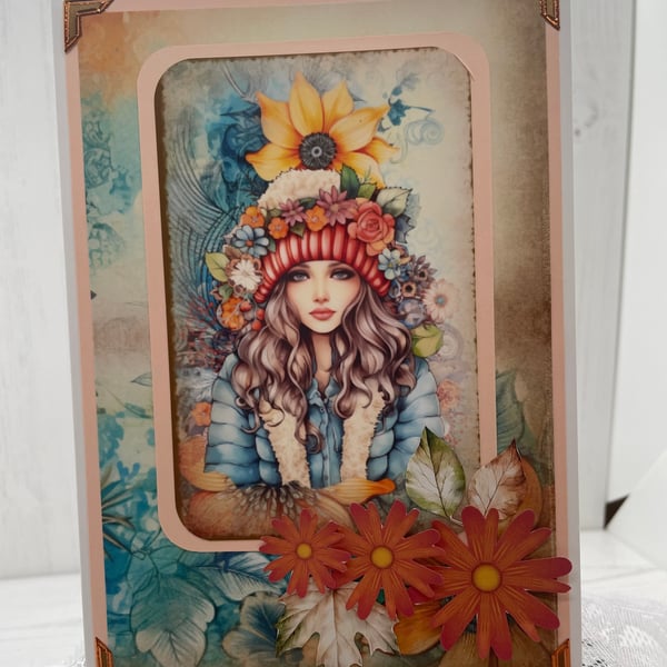 Greeting Card - Autumnal BoHo Greeting Card (Lady)  by Carolee Crafts - C13
