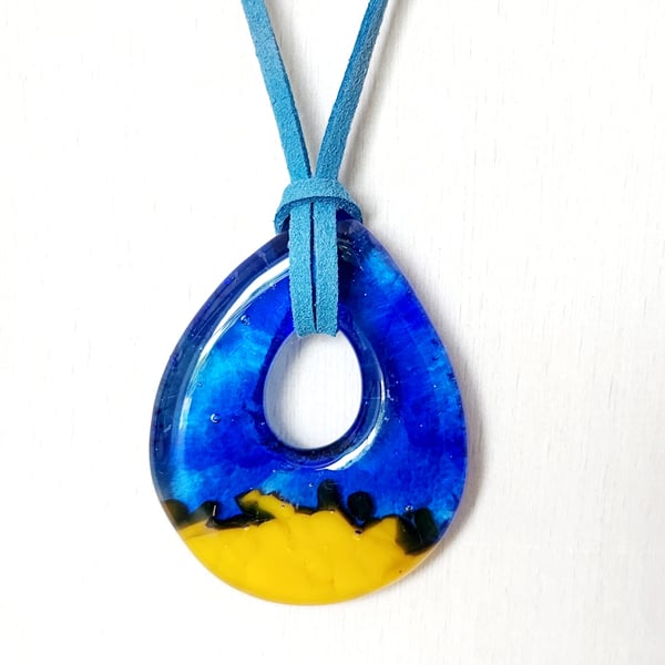 Fused Glass Cast Pendant on Soft Suede