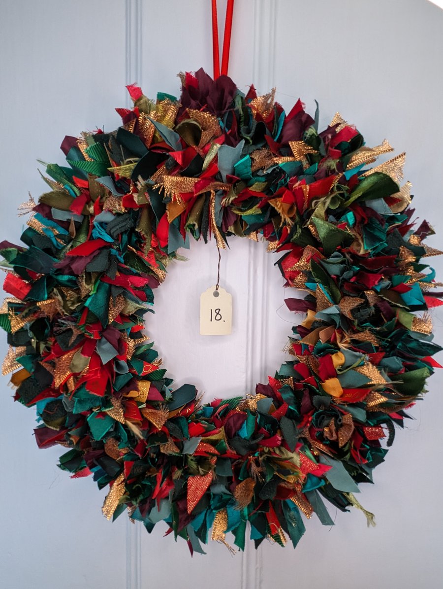 Christmas Handmade Upcycled Guilt Free Wreath xmas colour mix
