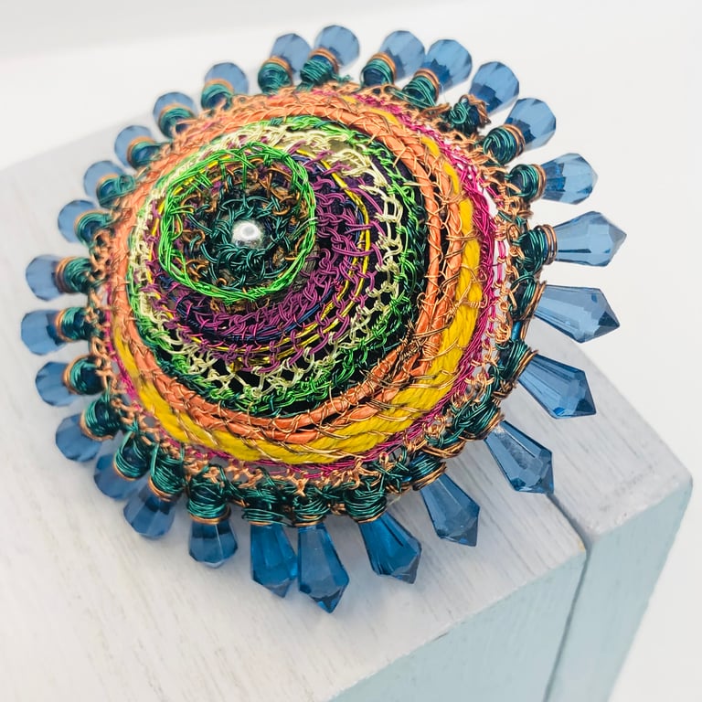 Domed Brooch with added vintage bead edge