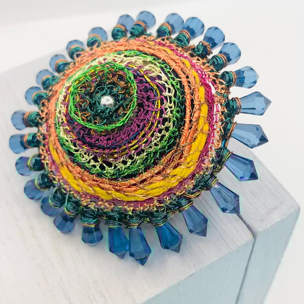 Domed Brooch with added vintage bead edge