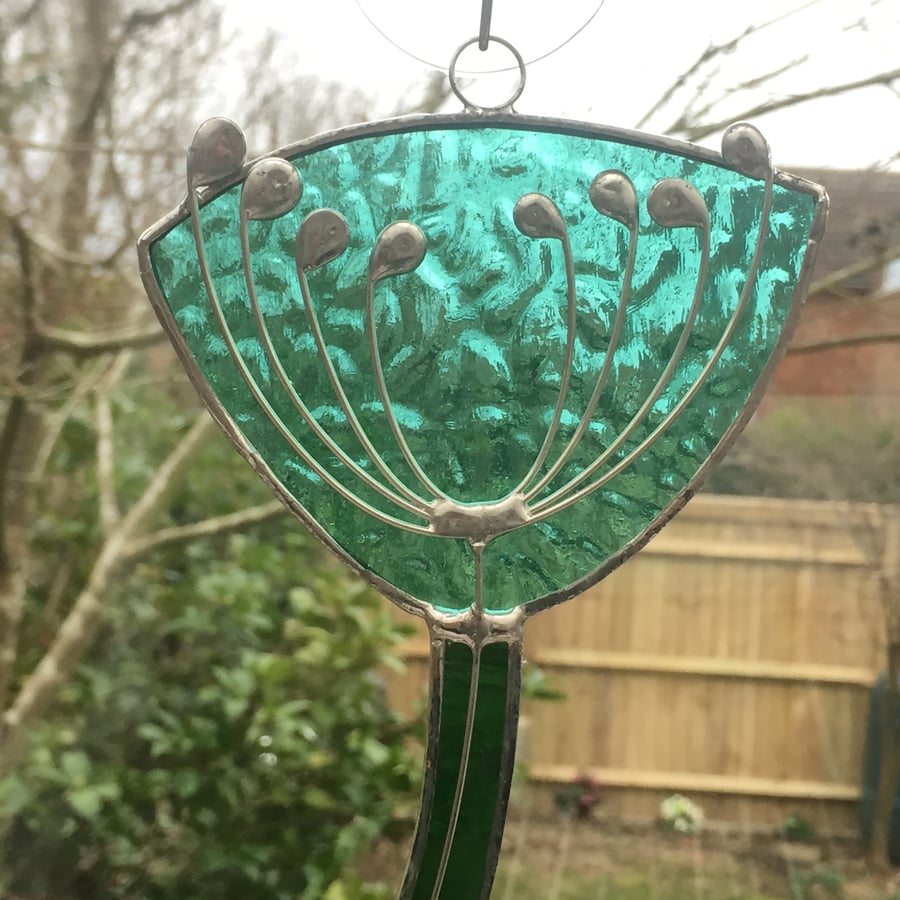 Stained Glass Cow Parsley Suncatcher - Handmade Hanging Decoration - Sea Green