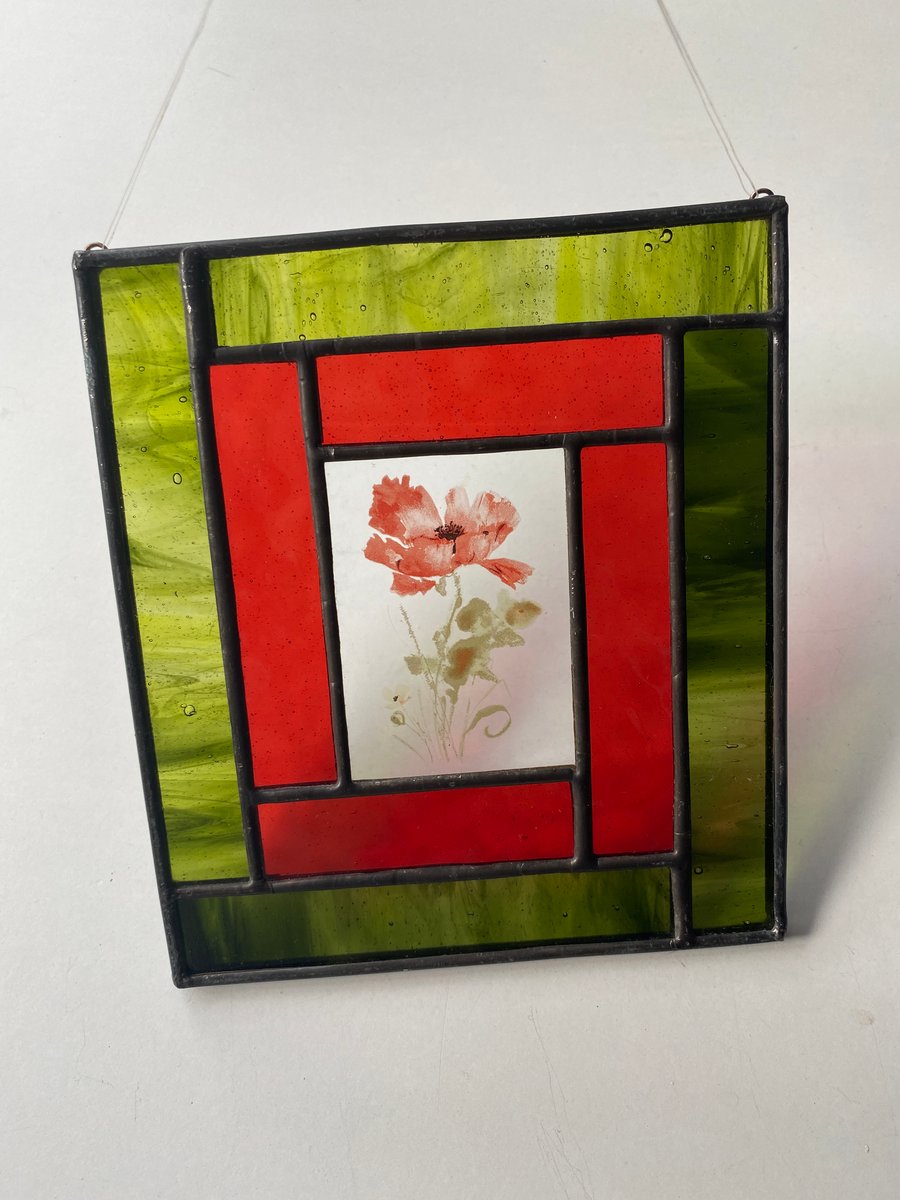 Seconds Sunday Stained Glass Poppy Panel