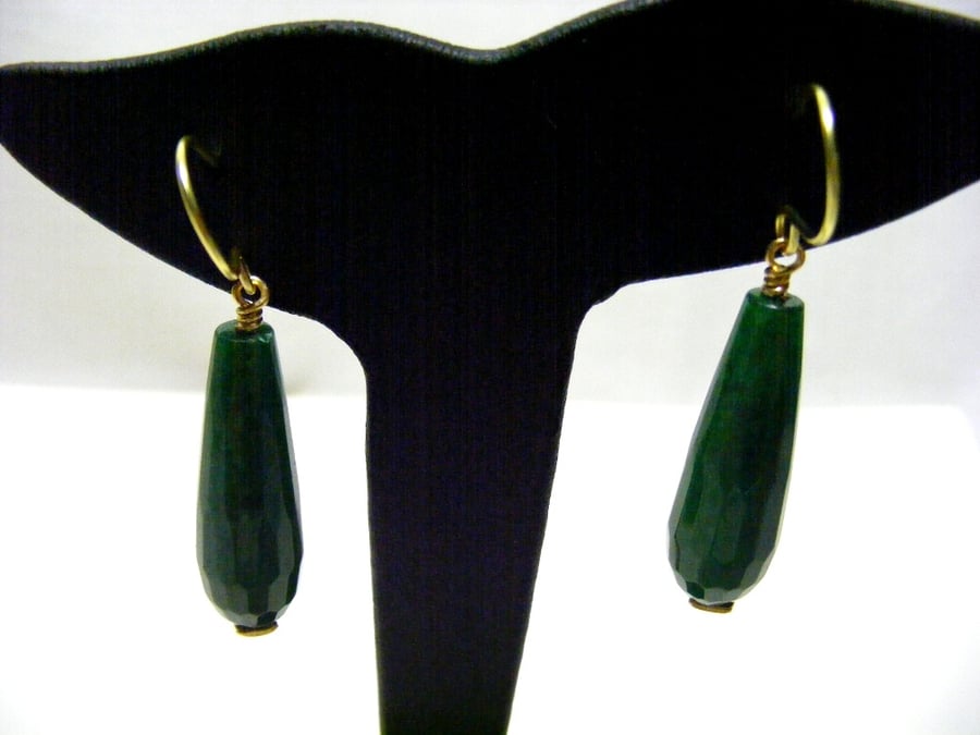 Dark Green Quartzite Drop Earrings