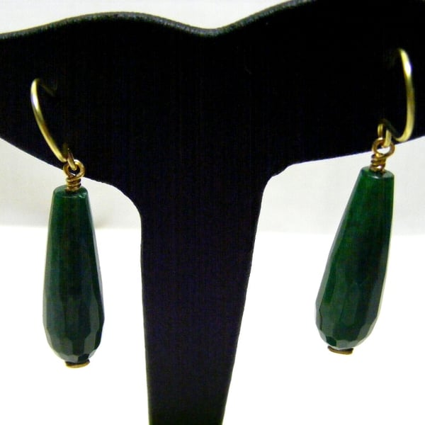 Dark Green Quartzite Drop Earrings