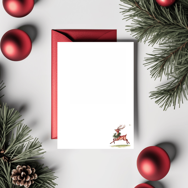 Reindeer Letter Writing Set with Red or White Envelopes, Lined or Unlined