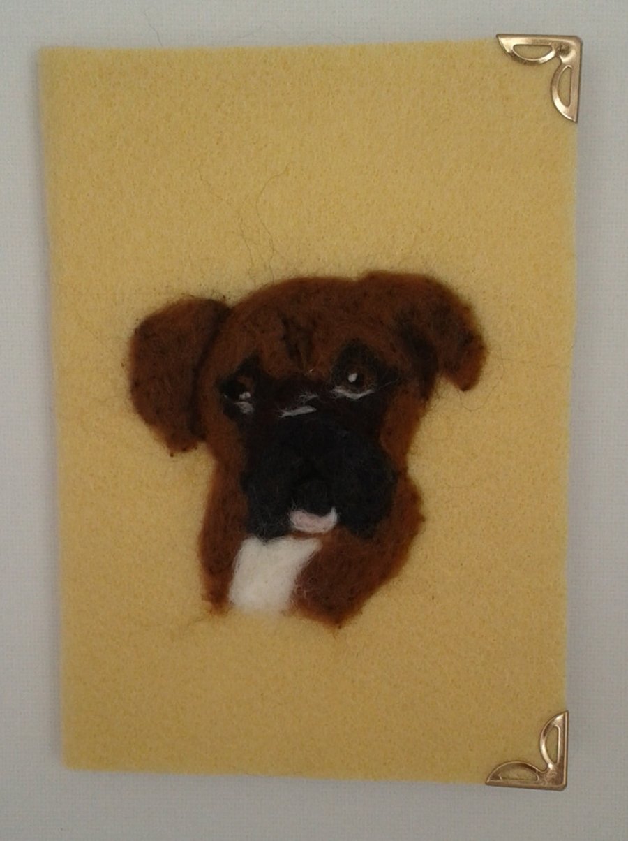 Needle felted Boxer dog A6 notebook
