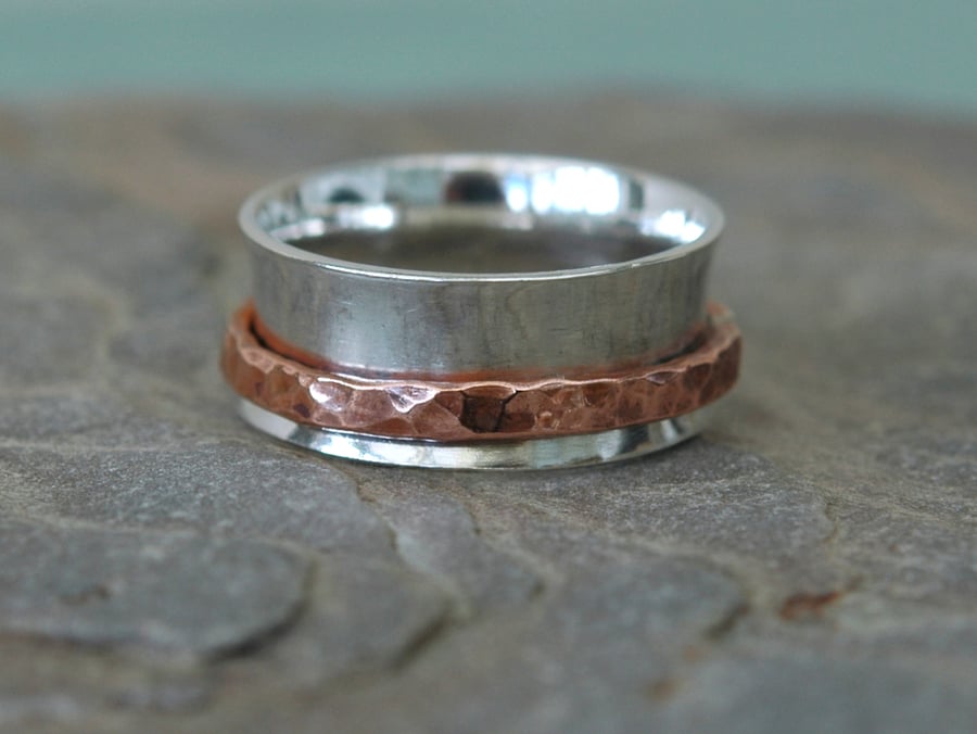 Silver Spinning Ring with Copper Spinner, size Q