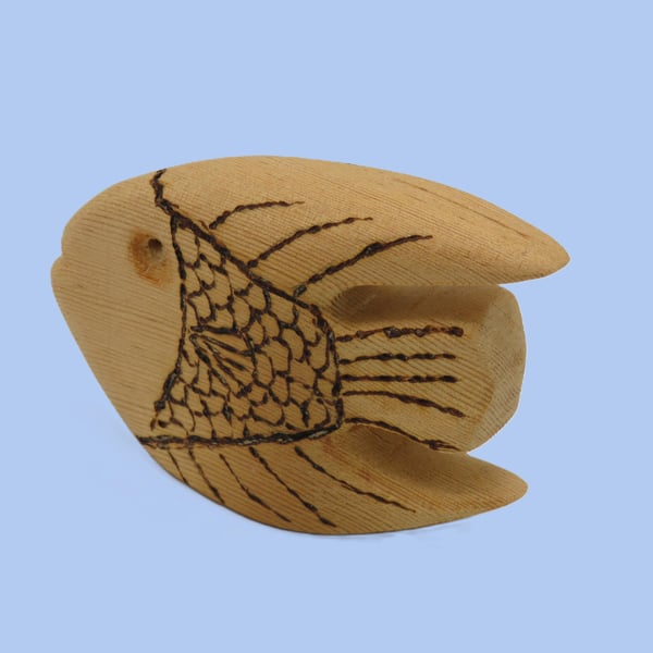 Hand carved Pitch Pine wood Angel Fish.SKU-Fi05