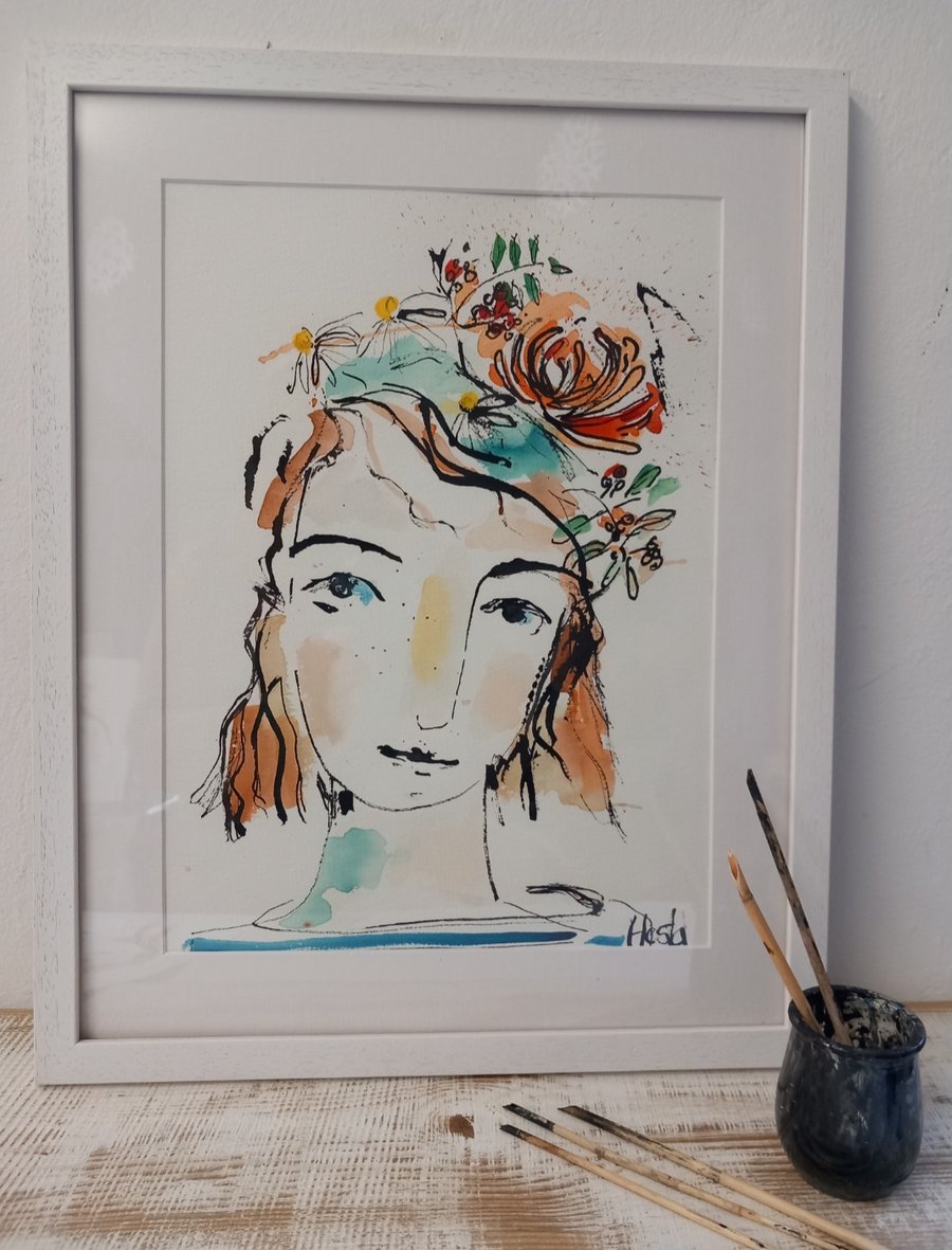 Inky girl ' lotta Rosewater'  original fine ink drawings 