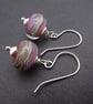 lampwork glass pink earrings, sterling silver jewellery