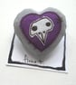 freehand embroidered chicken skull heart textile brooch purple - Image 5