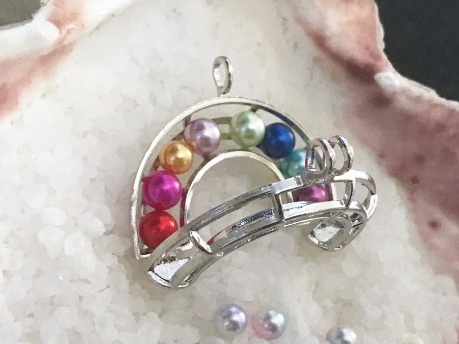 OFFER Rainbow Cage Pendant Pearl Full Set Sterling Silver Snake Chain 