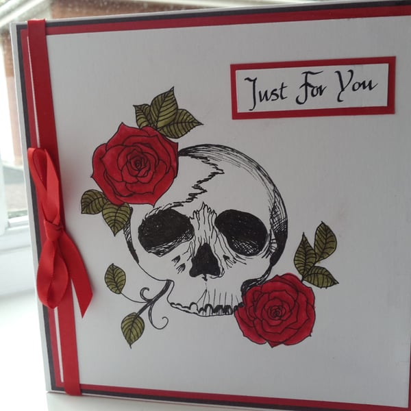 Goth skull and roses just for you card