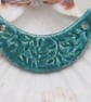 Jade Green Leaf Pattern Ceramic Crescent Bib Pendant - Image 1