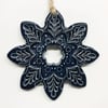 Ceramic Winter Flower Christmas decoration. Darkest Blue