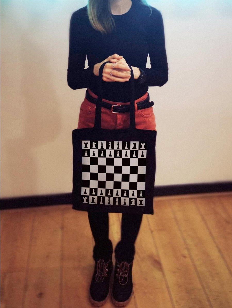 Chess tote bag, chessboard shoulder bag, queens gambit fans
