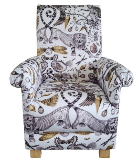 Emma Shipley Extinct Gold Fabric Adult Chair Armchair Accent Lions Animals Small