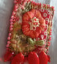 Orangle floral, Slow-stitched and beaded brooch. - Image 2