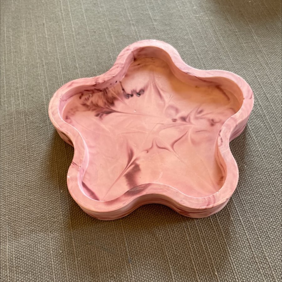 Strawberry swirl, flower shaped eco resin trinket tray