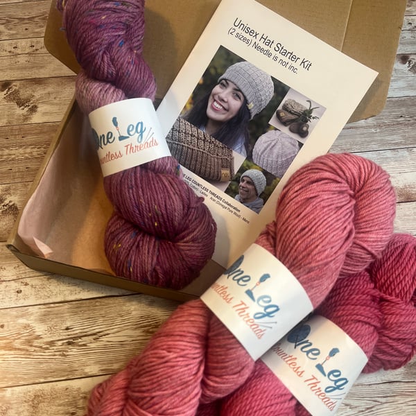 Hat knitting kit with one skein of hand dyed yarn