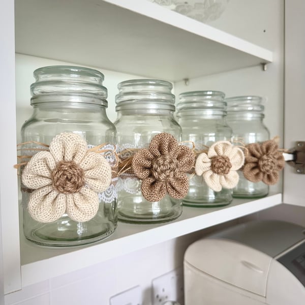Country kitchen floral glass jar , pantry organiser , bathroom container