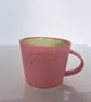 HAND MADE STONEWARE MUG - glazed in pale green and pink