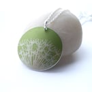 Lime green dandelion seed pendant necklace 